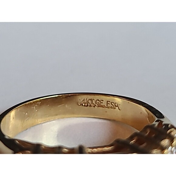 ESPO 14KTGE Prong Set Rhinestone Cocktail Ring Vintage Size US 9 - Picture 7 of 10